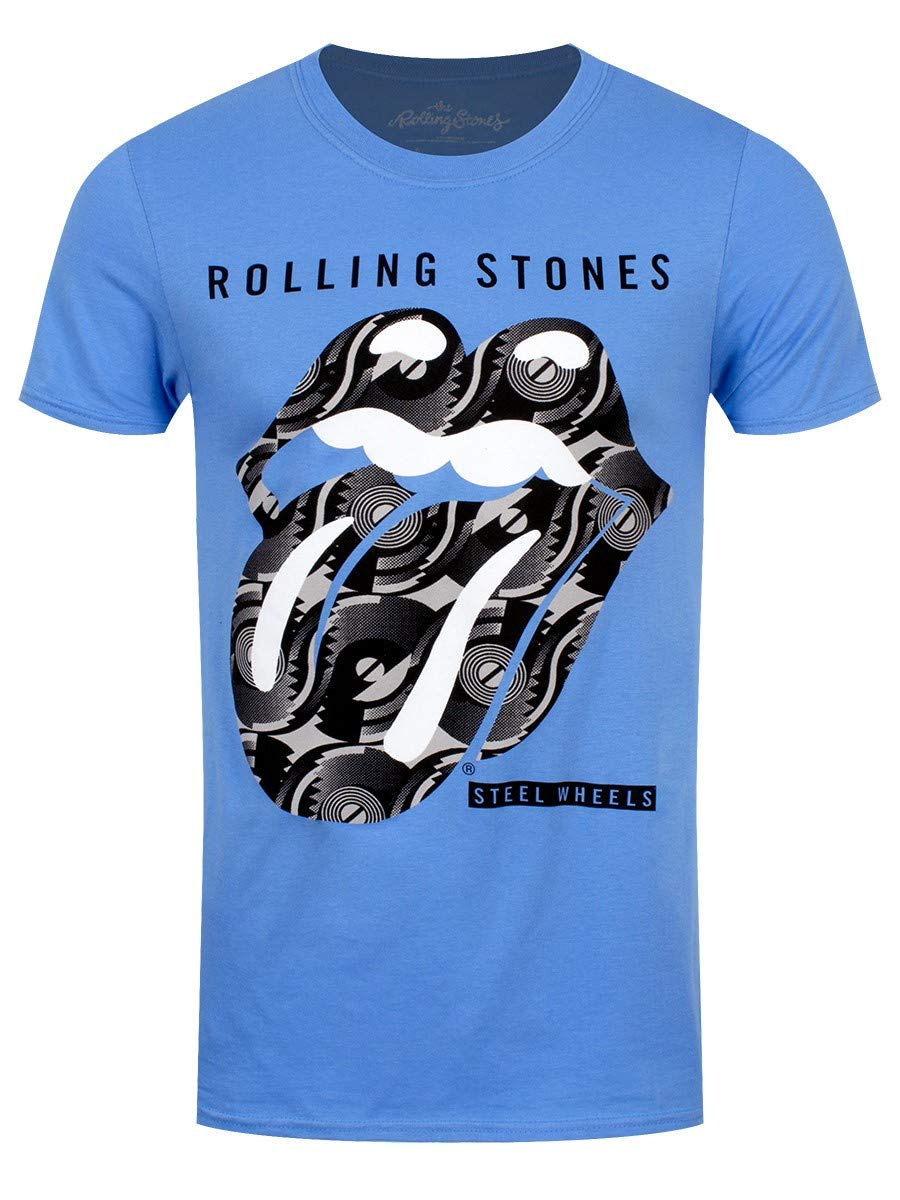 The Rolling Stones Men's Blue Steel Wheels Regular Fit Crew Neck Short Sleeve T - Shirt, Medium (Manufacturer Size:medium)