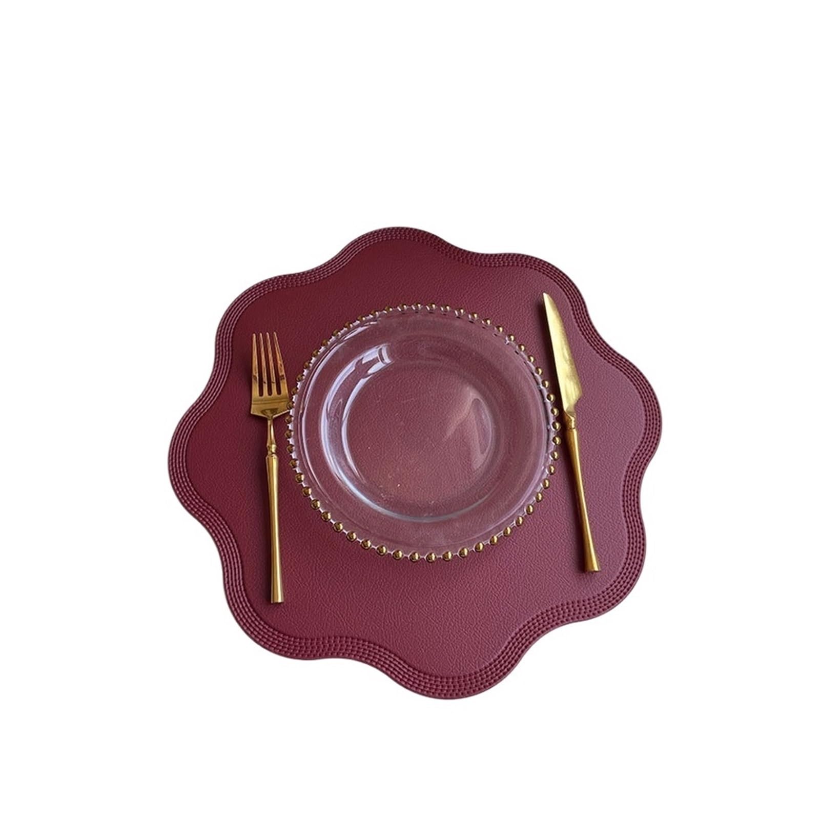 JZQKXMVNCLH Round Placemats Table Mats Pad Embossed Flower Shaped Place(Flower red,1pcs Round 38cm)