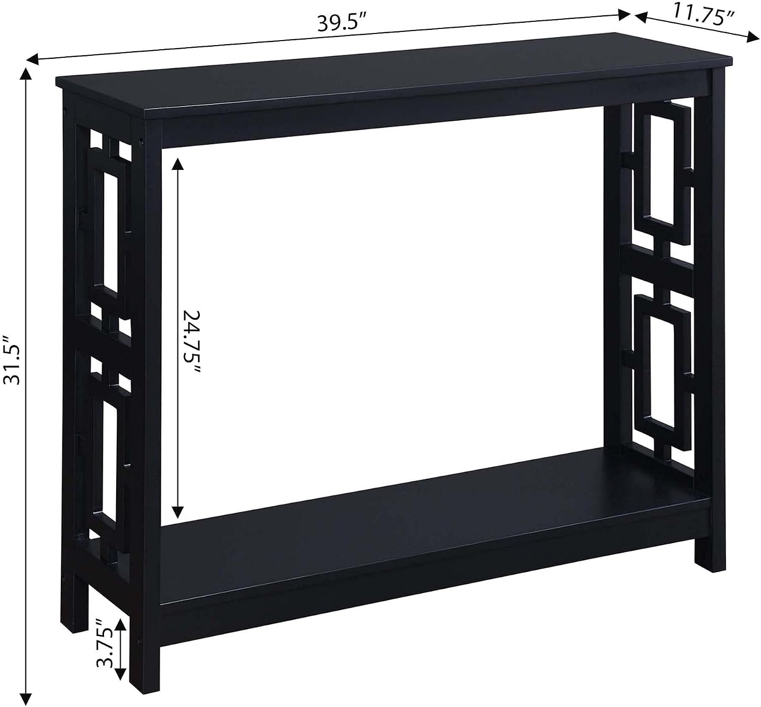 Pemberly Row Contemporary Console Table, Black Wood Finish, MDF Construction, 2-Tier Shelving, 31.75" H x 39.5" W x 12" D, Asian-Inspired Design, Versatile Living Room or Entryway Table
