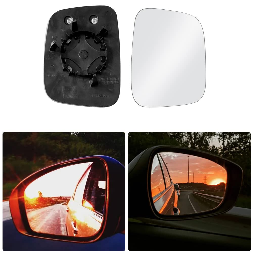 Vetro di ricambio per specchietto retrovisore per VW T5 Caddy, specchietto retrovisore destro riscaldato vetro di ricambio compatibile con T5 03–09, vetro compatibile con Caddy 04–15 (sinistra