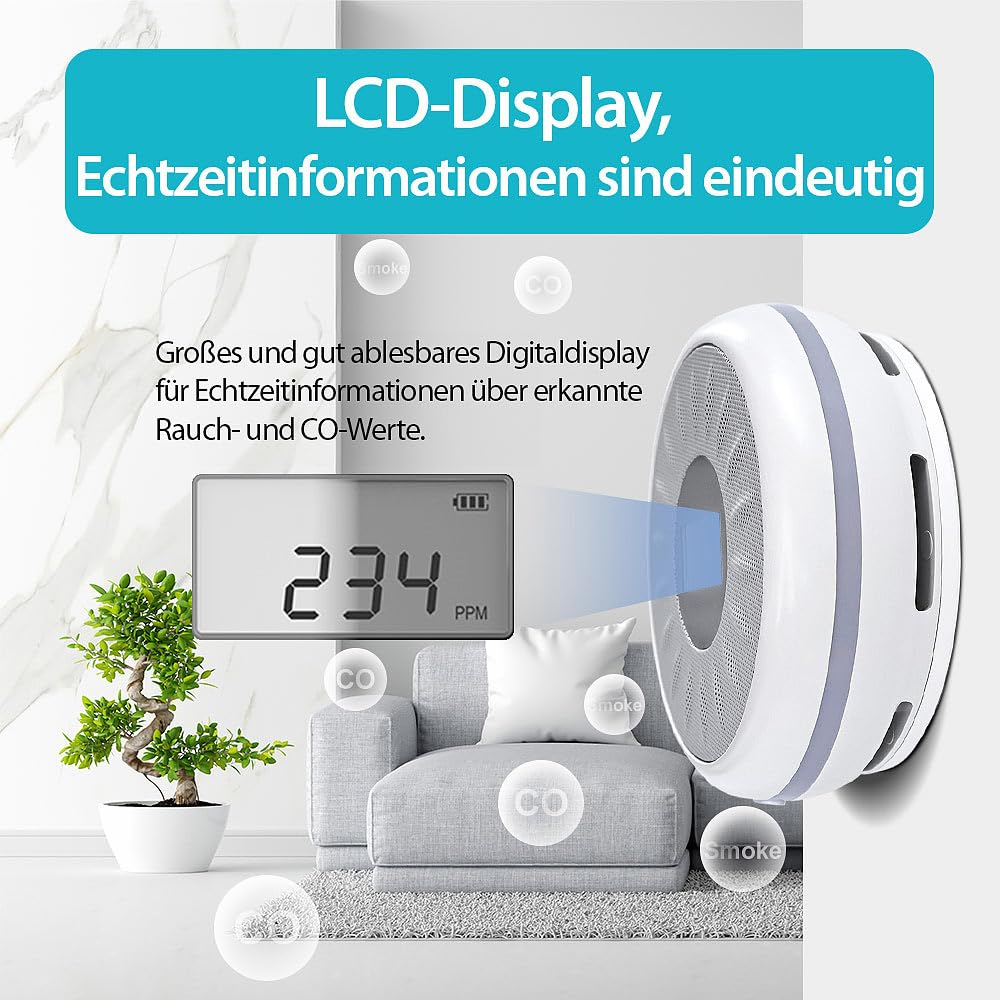 VisorTech app per allarme antincendio: Set da 2 Rilevatore di fumo e CO 2in1 con Wi-Fi, Batteria di 10 anni, Sensore di 10 anni (rilevatore monossido carbonio, rilevatori fumo per la casa, radio)