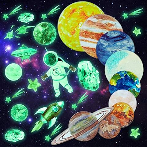 HONGTEYA Glow in The Dark Stars and Planets for Ceiling Bright Solar System Wall Decals Glow Stars Stickers for Kids Galaxy Room Decor for Boys and Girls Space Astronaut Rocket Meteor Decorations Cover