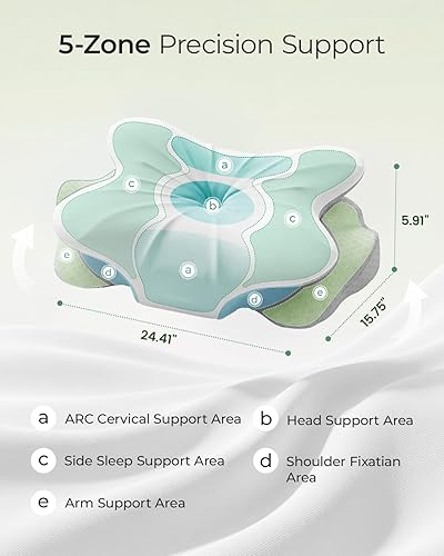 Miniatura 3 de Cervical Neck Pillow for Neck Pain Relief, Ergonomic Contour Memory Foam Pillow with Cooling Pillowcase, Dual-Height Orthopedic Support Pillows for