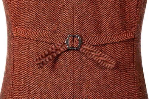 Image of SOLOVEDRESS Mens Vintage Tweed Suit Vest V Neck Casual Wool Waistcoat for Wedding Groomsmen