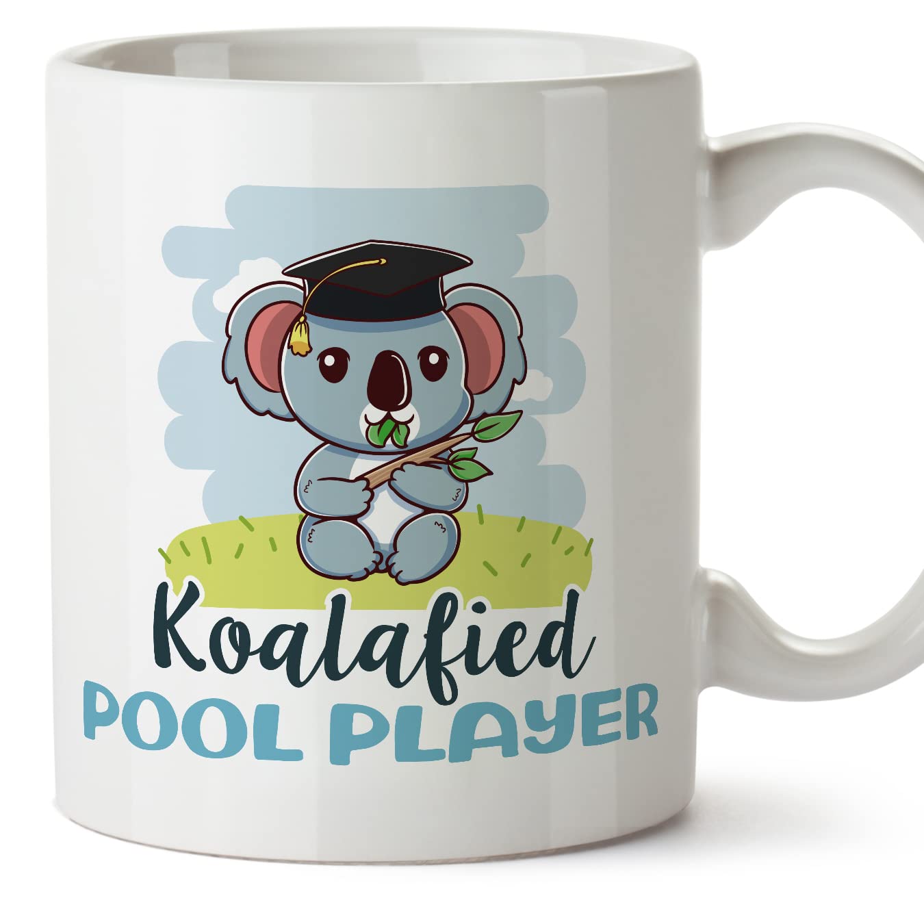 MUGFFINS Pool Player Man Mug - in English - Koalafied - Funny Gift for Colleagues - Ceramic 11oz Mug