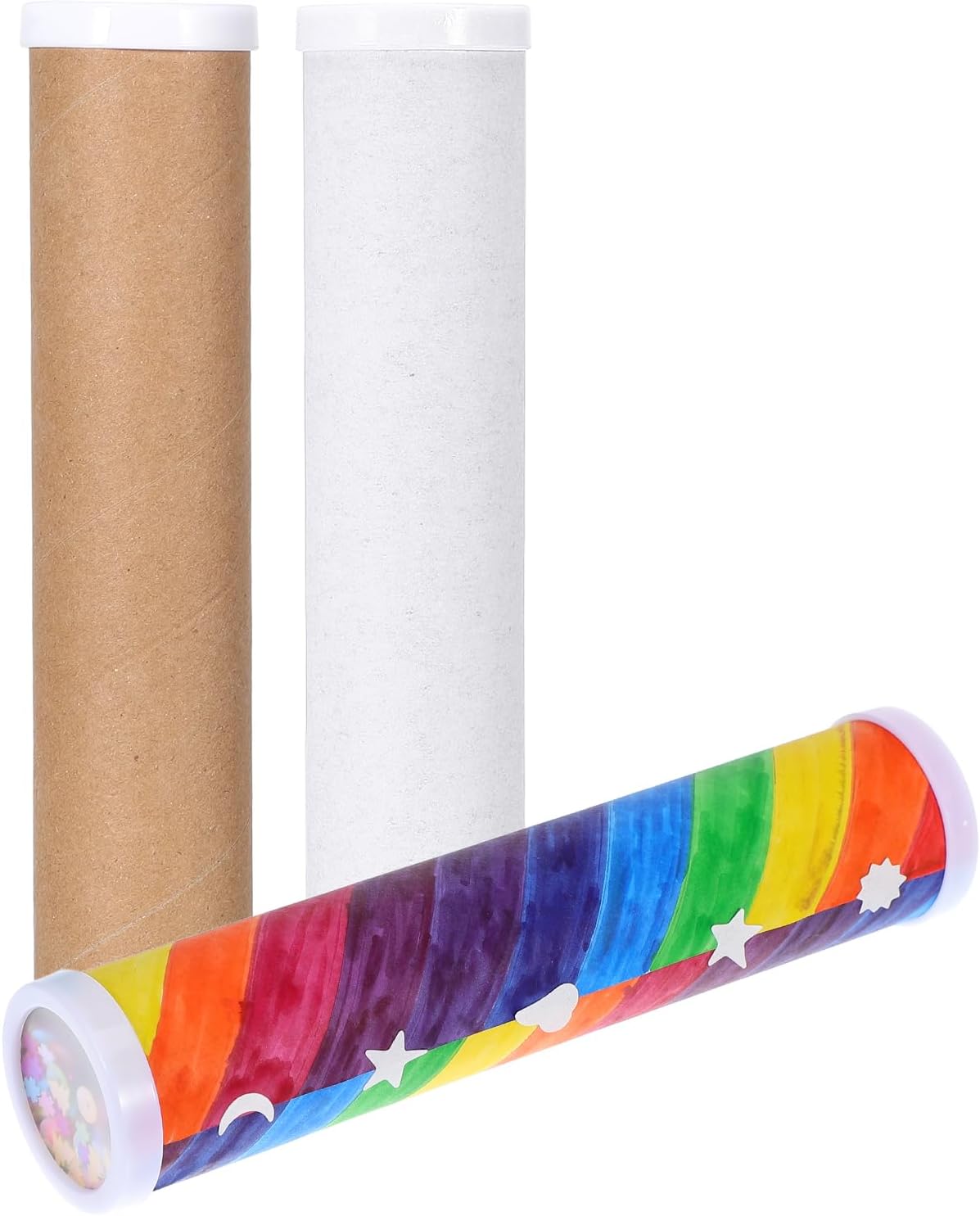 Totority Kaleidoscope Making Kit 15 Pcs Blank DIY Kaleidoscope Making Kit for Kids Variety Paper Craft Tools, White Educational Preschool Activity for Creative Decor