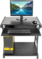 Vista 9 de Ochine Mesa de escritorio para computadora móvil, soporte para laptop, mesa auxiliar negra, mesa móvil portátil, estación de trabajo
