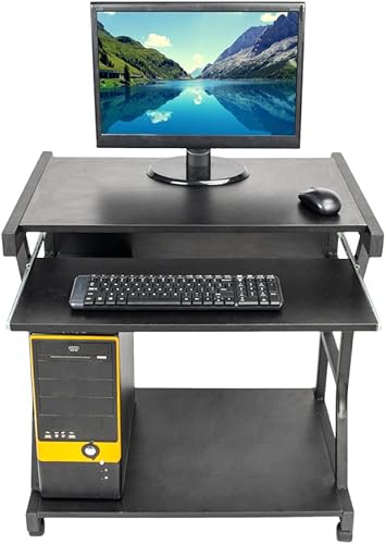 Miniatura 9 de Ochine Mesa de escritorio para computadora móvil, soporte para laptop, mesa auxiliar negra, mesa móvil portátil, estación de trabajo,