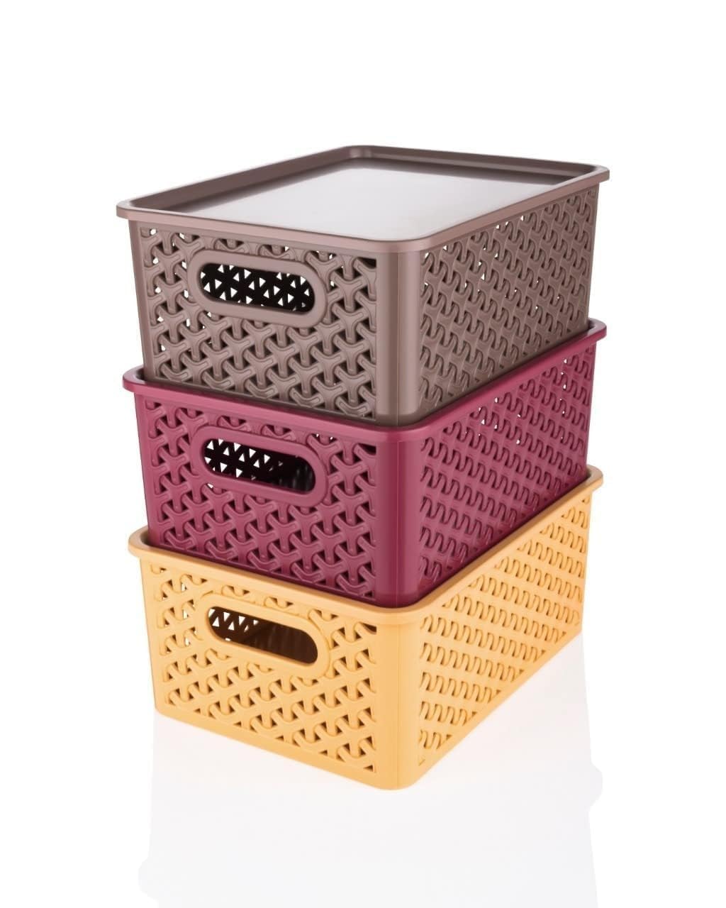 HIRU'S Polypropylene Pack of 3 Multipurpose Storage Baskets with Lid for Organizing Home & Office,H1,Storage Box/Tray,Ideal for Kitchen,Bathroom,Clothes,Makeup & Stationery,Multicolor-image-43