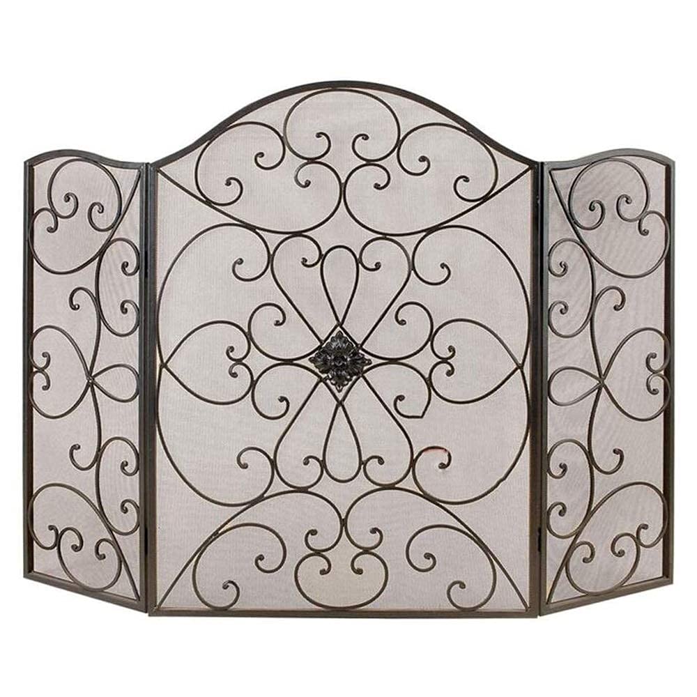 Parascintille pieghevole a 3 pannelli con copertura in rete, pannello parascintille per camino in ferro, barriera antiscintilla con design intagliato The New