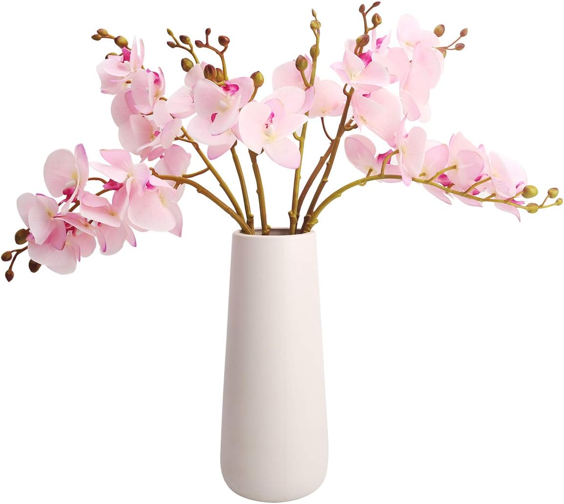 BOMAROLAN Artificial Orchid Faux Flowers Butterfly Orchid 4 Pcs Real Touch Double Branch Silk Flowers for Wedding Home Office Party Hotel Yard Decoration Restaurant Patio Festive Furnishing (Pink)