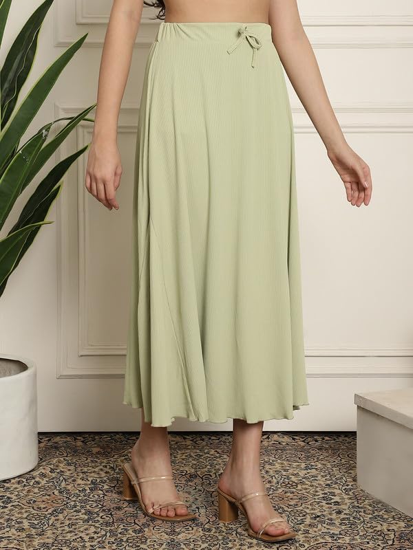 Image of NEUDIS Women Black Ribbed Flared Maxi Skirt