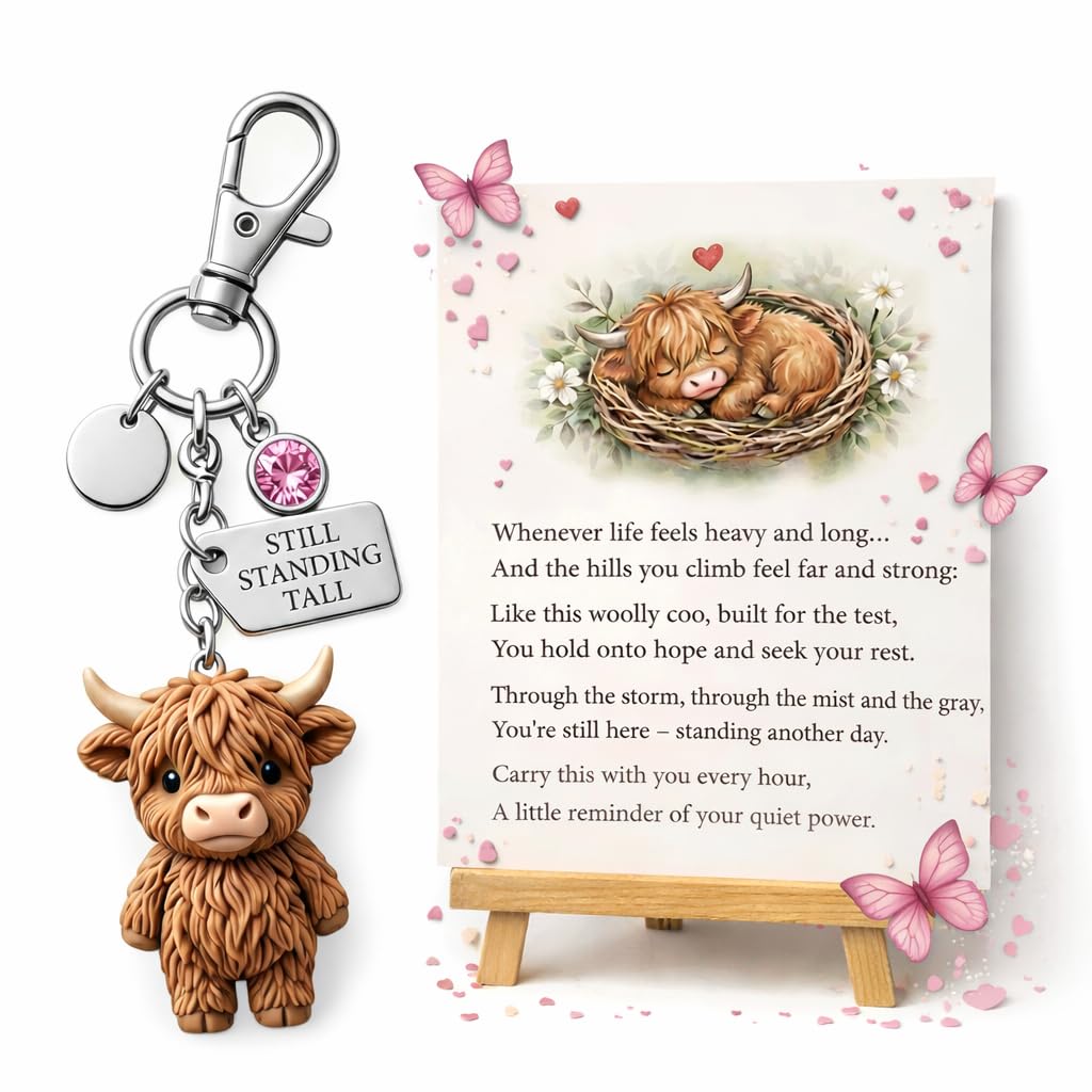 JORCEDI A Little Highland Cow for You Keychain Highland Cow Keychain Cute Cartoon Animal Keyring Soft Rubber Cow Pendant (Pink,2,A)