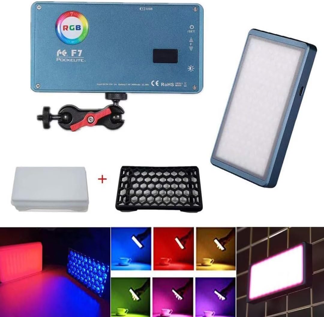 Falcon Eyes F7 RGB Photo Video Camera Dimmable Lighting 2500K-9000K with Softbox and Honeycomb Grid Pocket Studio and Lighting Built-in Battery Multiple Scenario Mode