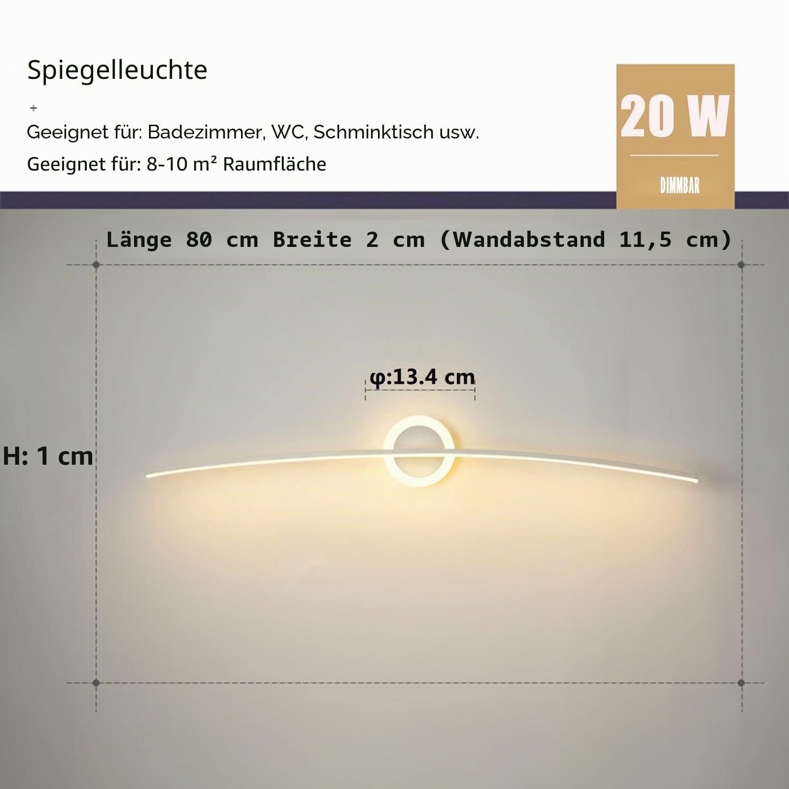 LED Spiegellampe Badezimmer 80Cm 20W, Spiegelleuchte 3 Farbmodi Wandlampe, IP44 Badleuchte Wand, Badezimmer Lampe, 3000K-6000K, 1600LM, Aus Aluminium Und Acryl, Für Spiegelschränke Und Spiegel,Weiß