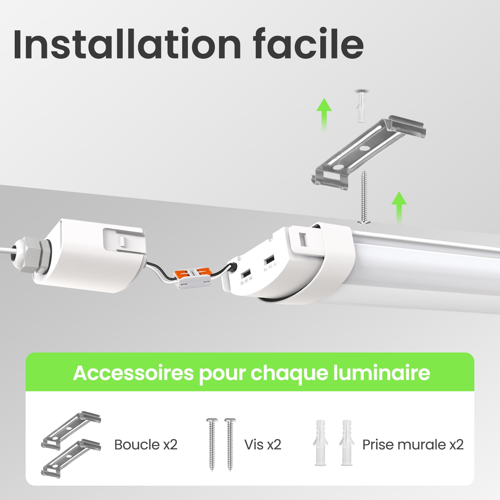 ALUSSO Lot de 2 Réglette LED 150 cm,3CCT Lumen réglables Tubes pour bureau | AC 220-240V,3000K/4000K/6500K,3300LM/5280LM/6600LM réglables,4 lampes en série,neon led pour garage,Cave,entrepôt, atelier
