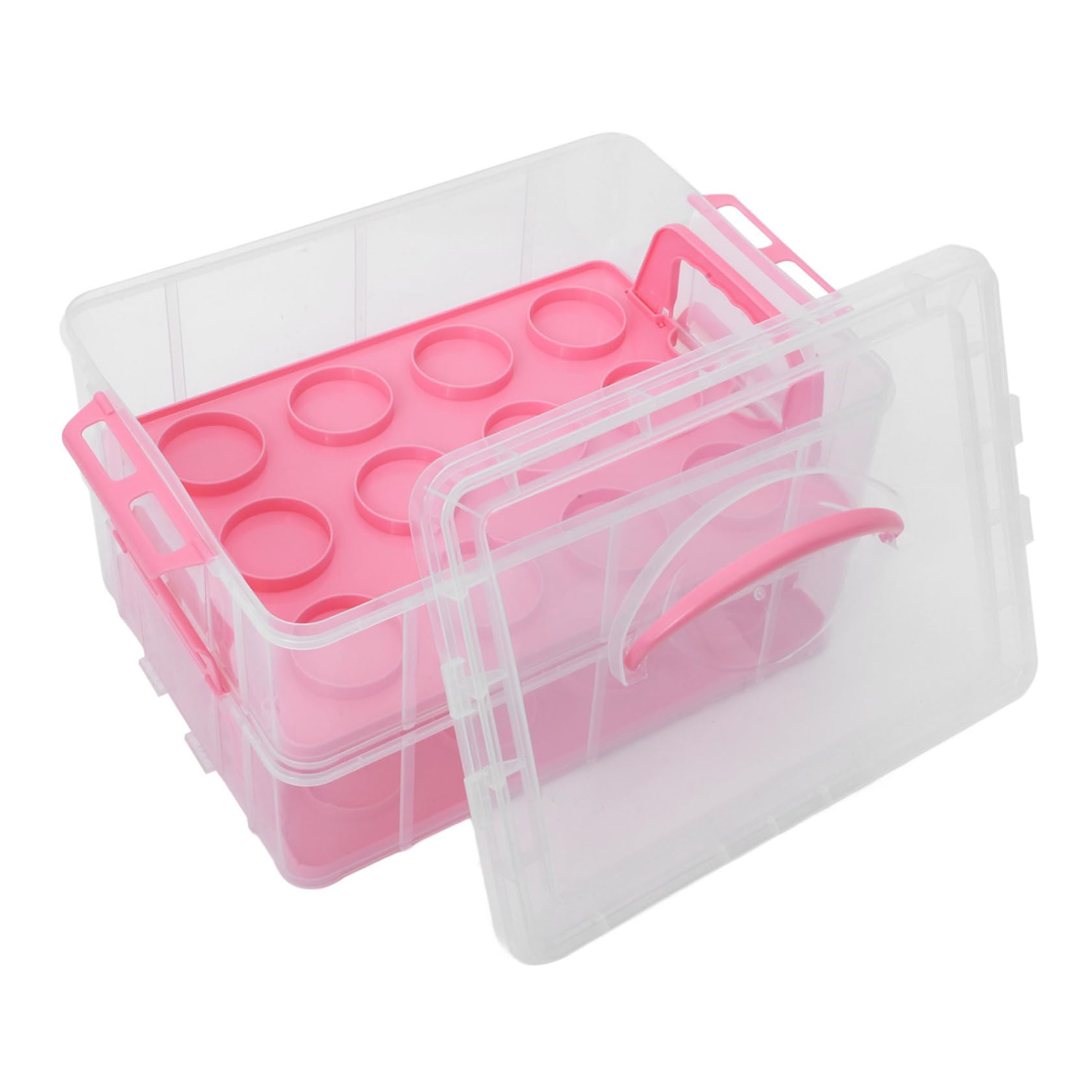 Boîte à gâteau rose à 2 compartiments Cabilock pour le transport sécurisé de cupcakes et desserts