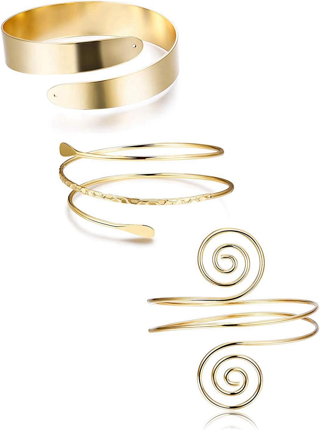 3Pcs Minimalist Coil Upper Armband Adjustable Cuff Armlet Arm Cuff Bracelet Filigree Swirl