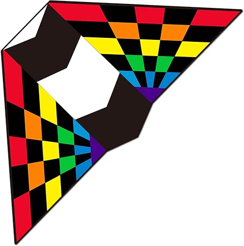 Miniatura 9 de HONBO Cometa Delta grande para niños y adultos, extremadamente fácil de volar para viajes a la playa, línea de cuerda incluida, con cola colorida