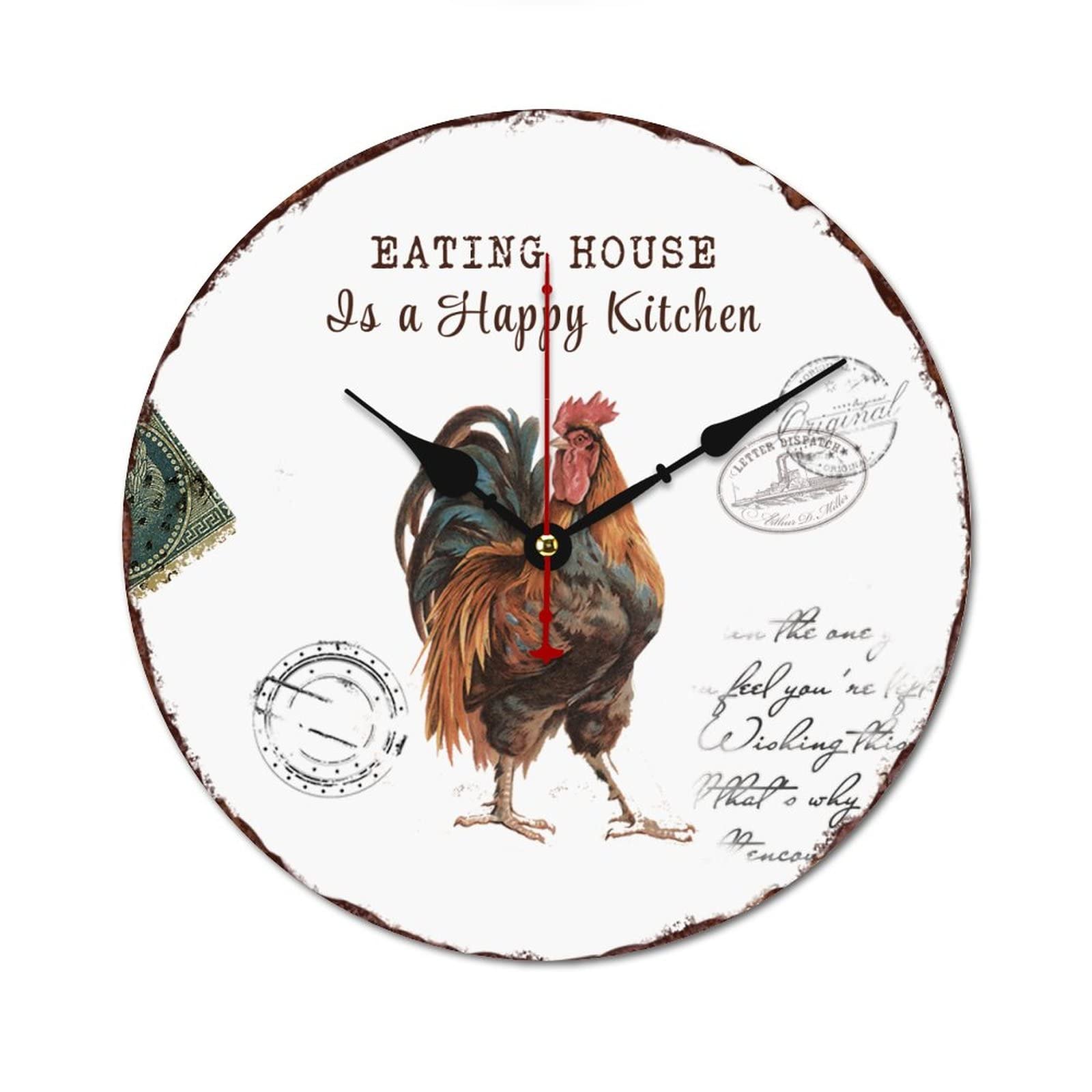 Horloge de cuisine en bois shabby chic coq silencieuse