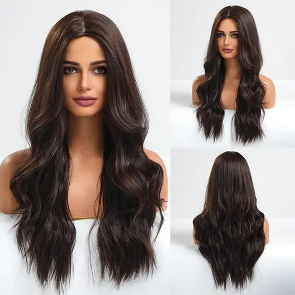 BLUSHIA Wavy Brown Wig Long Hair Wigs for Women Daily Party Halloween Use 24cm-image-28