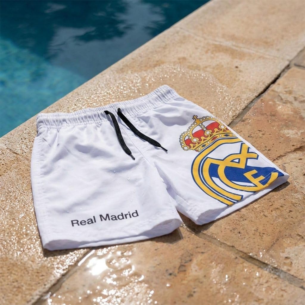 Maillot de Bain garçon Real Madrid - Maillot garçon Real Madrid Plage et Piscine - Séchage Rapide, Résistant au Chlore