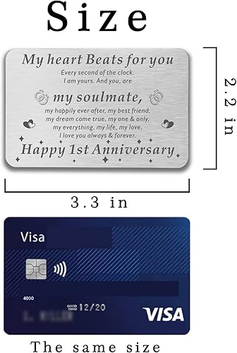 Miniatura 7 de 1 año aniversario 1er boda regalos románticos para marido, esposa, novio, novia, billetera de metal, tarjeta de hierro para él, tarjetas de