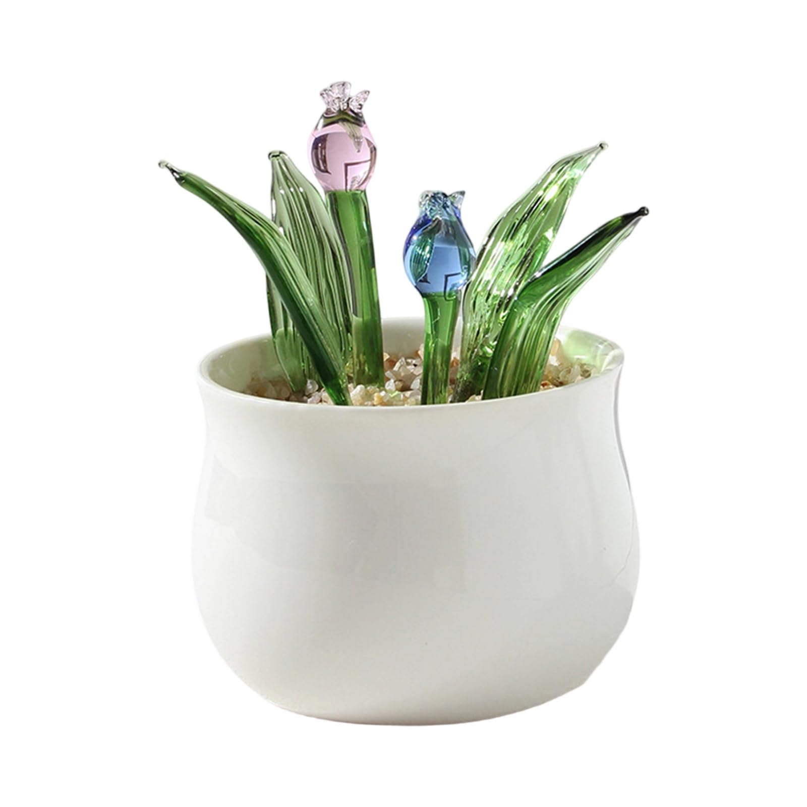 Oxxggkao Multicolored Glass Succulents Potted Plant Ornament Miniature Realistic Fake Bonsais Figurine for Shelf Tabletop Display Glass Succulents Potted Plant