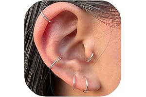 6mm Tiny Sterling Silver Hoop Earrings for Men's Upper Ear