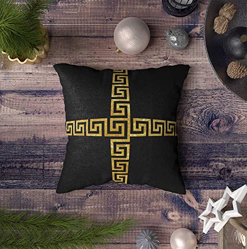EMMTEEY Throw Pillow Cover Retro Squares Gold and White Greek Key Contemporary Both Sides Same Pattern Printing Decorative Pillow Case Home Decor Square 16X16 Inches Pillowcase