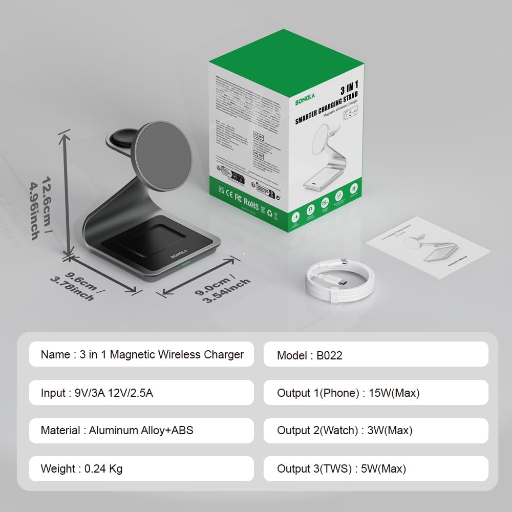 Wireless Charger for Samsung: Magnetic 3 in 1 Wireless Charging Station for Samsung S25 S24 Ultra S23 S22 S21, Aluminum Alloy Charger Dock Stand for Galaxy Watch Ultra/7/6/5/4, Buds 2/2 Pro - Image 9