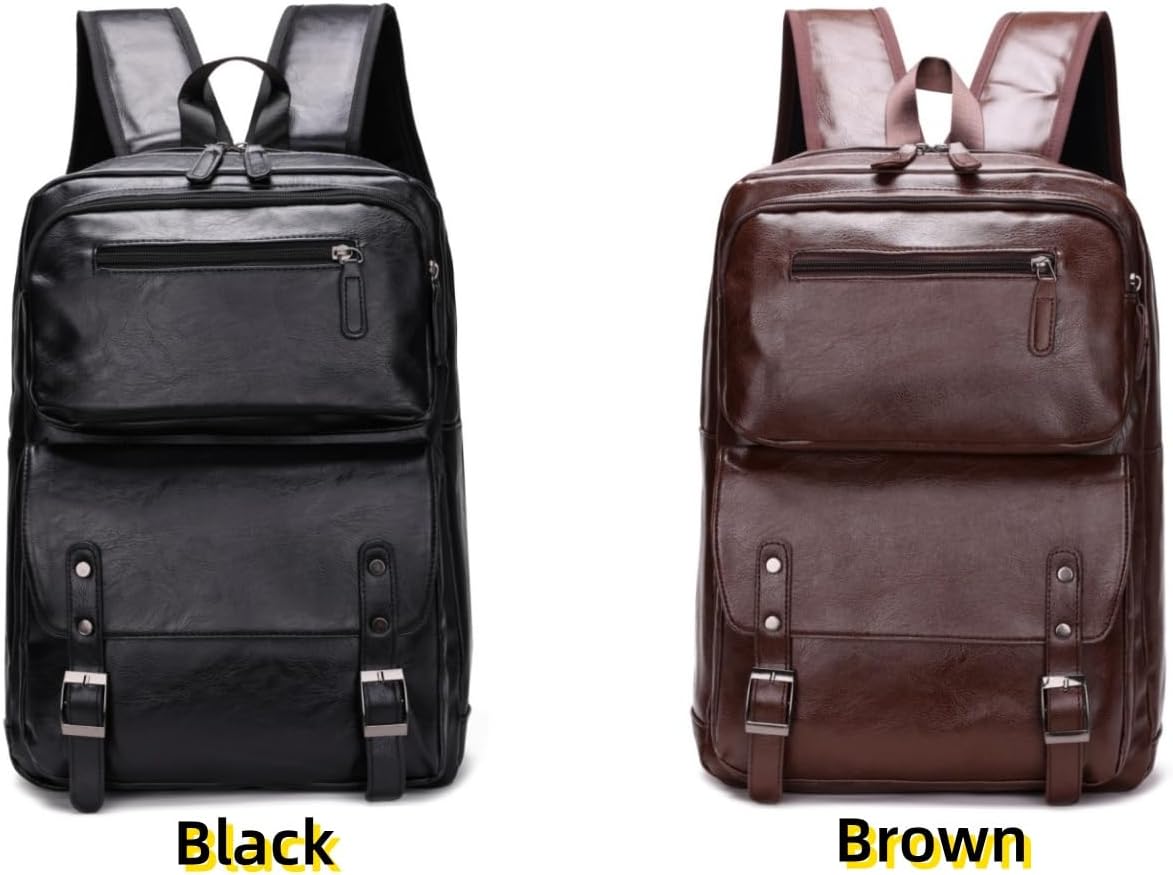 PU Casual Backpack,Men Women casual Leather laptop backpack,Daily commuter leather backpack,work bag (Brown) - Image 9