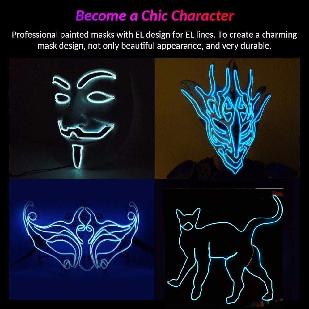 El wire,Sunboia 2x5m Bleu Fil néon Light Etincelant Fil Electroluminescent Rope 3 Modesavec la boîte à pile,Halloween,Noël,mariage,bar,voiture, intérieur,extérieure décoration