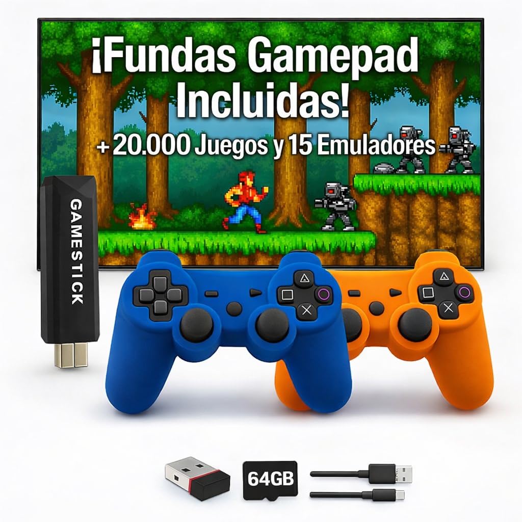 Genérico Consola Retro HDMI incluye 2 Fundas Gamepad Color - Videoconsola con Miles de Juegos Clásicos y 2 Mandos s Arcade Pincho Stick para TV Tele