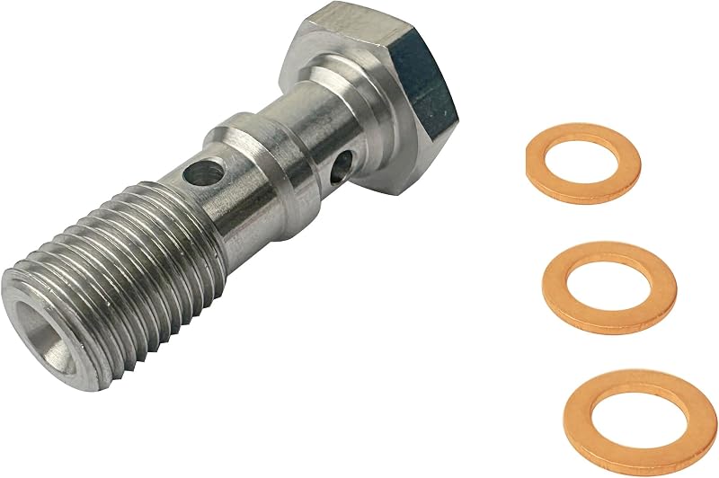 Parafuso banjo duplo para linha de freio STEBER M10 x 1,0 em aço inoxidável – 3 arruelas de cobre