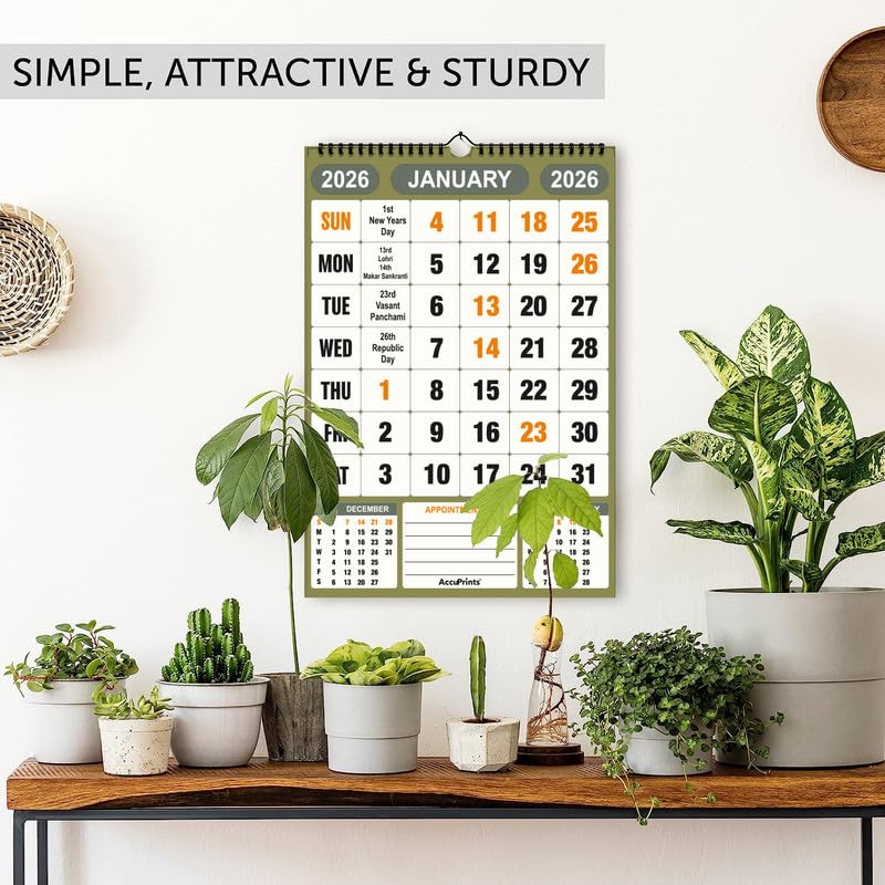 Image of AccuPrints Wall Calendar 2026 Planner-Size (14 x 20) inch For Office Home Table New Year Hanging Kids (35.5 x 50) cm- (14 x 20 Green)