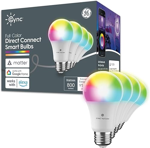 GE CYNC - Bombillas LED inteligentes, cambio de color y color, compatible con materia, compatible con Bluetooth y Wi-Fi, luces de Navidad y