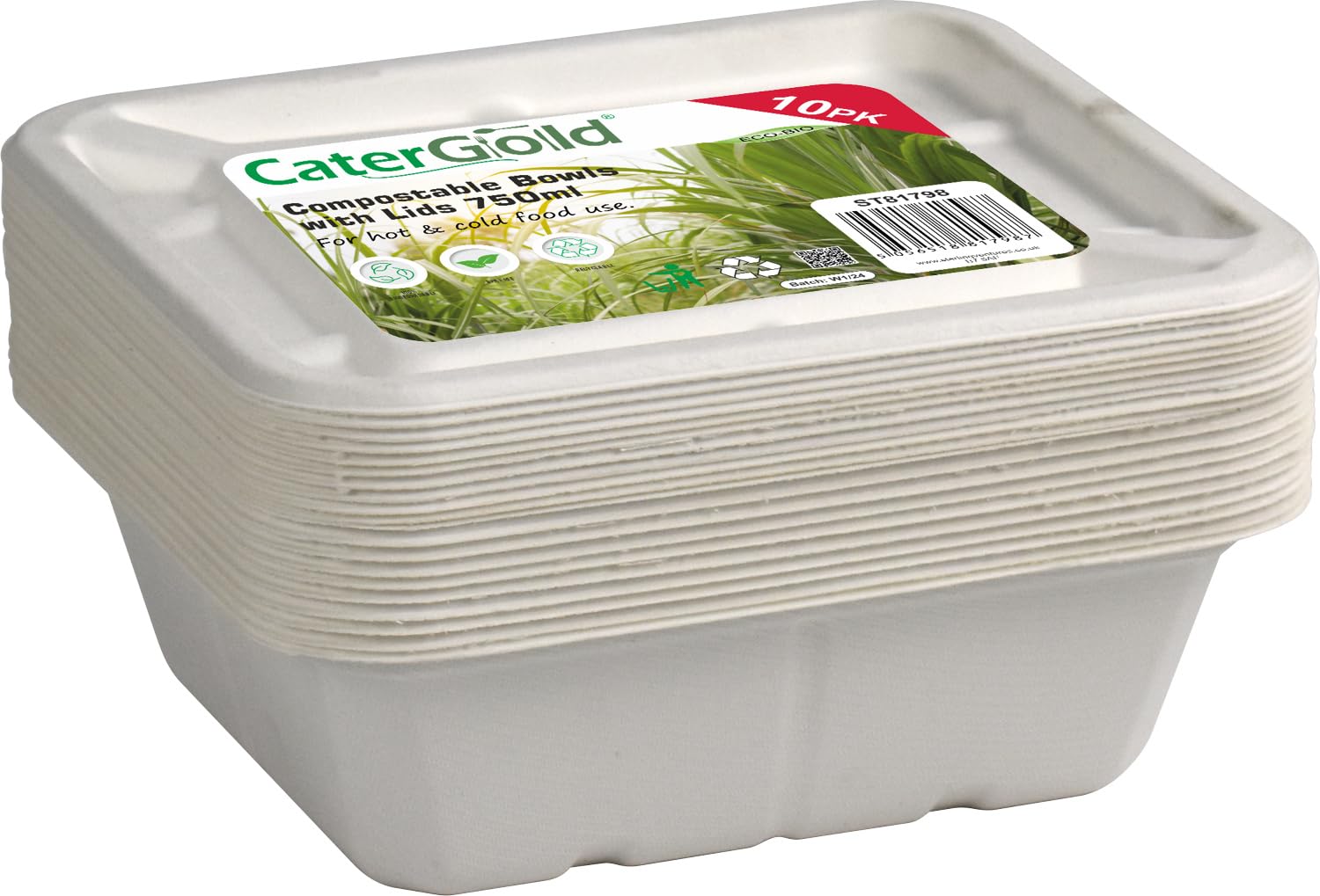 LAVV HOUSEWARES LTD Compostable Food Container Biodegradable Sugarcane Takeaway Box 750ml - Pack of 10