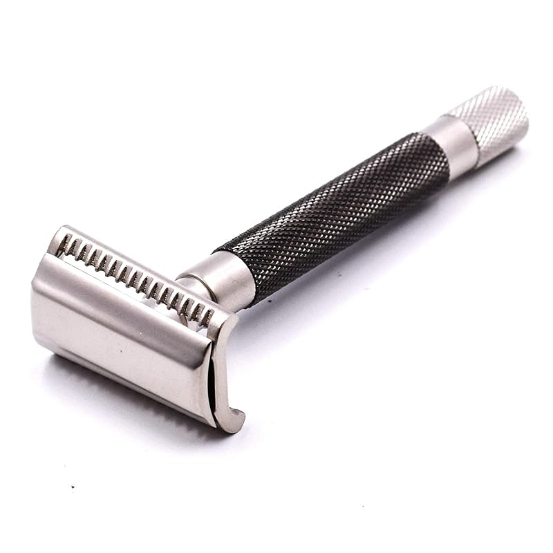 Aparelho de Barbear de Segurança Semi-Slant Parker Safety Razor, Grafite, com 5 Lâminas