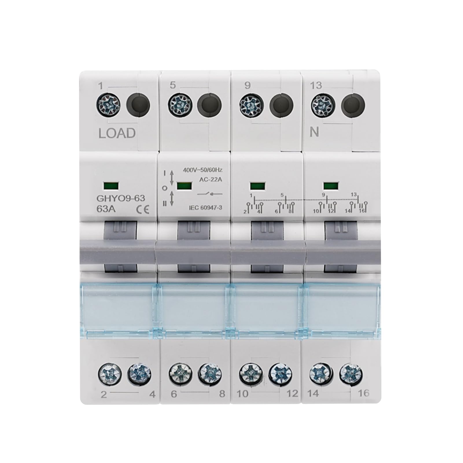 Commutateur de Transfert 4P 63A Inverseur de Source Manuel 400V AC Sectionneur Manuel Dual Power Rail DIN Commutateur Manuel