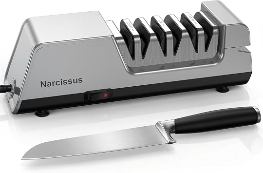 Narcissus Knife Sharpener, 3 Stages Diamond Electric Knife Sharpener for Stainless Steel and Ceramic Kitchen Knives, 40 Seconds Quick Repairing & Polishing, Open Design Port for Scissors Sharpening