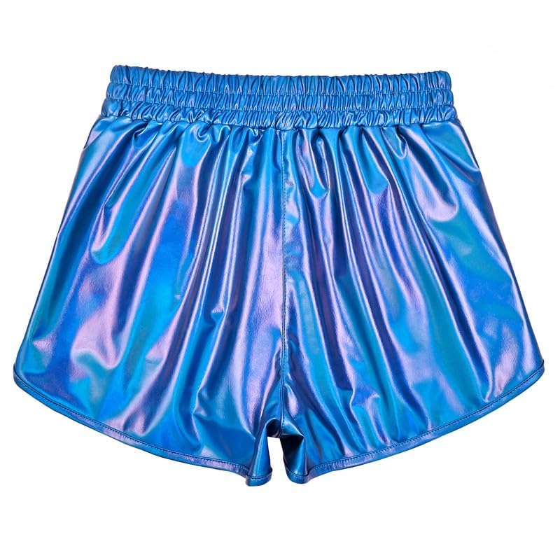 Image of Perfashion Women's Metallic Shiny Shorts Sparkly Hot Yoga Outfit