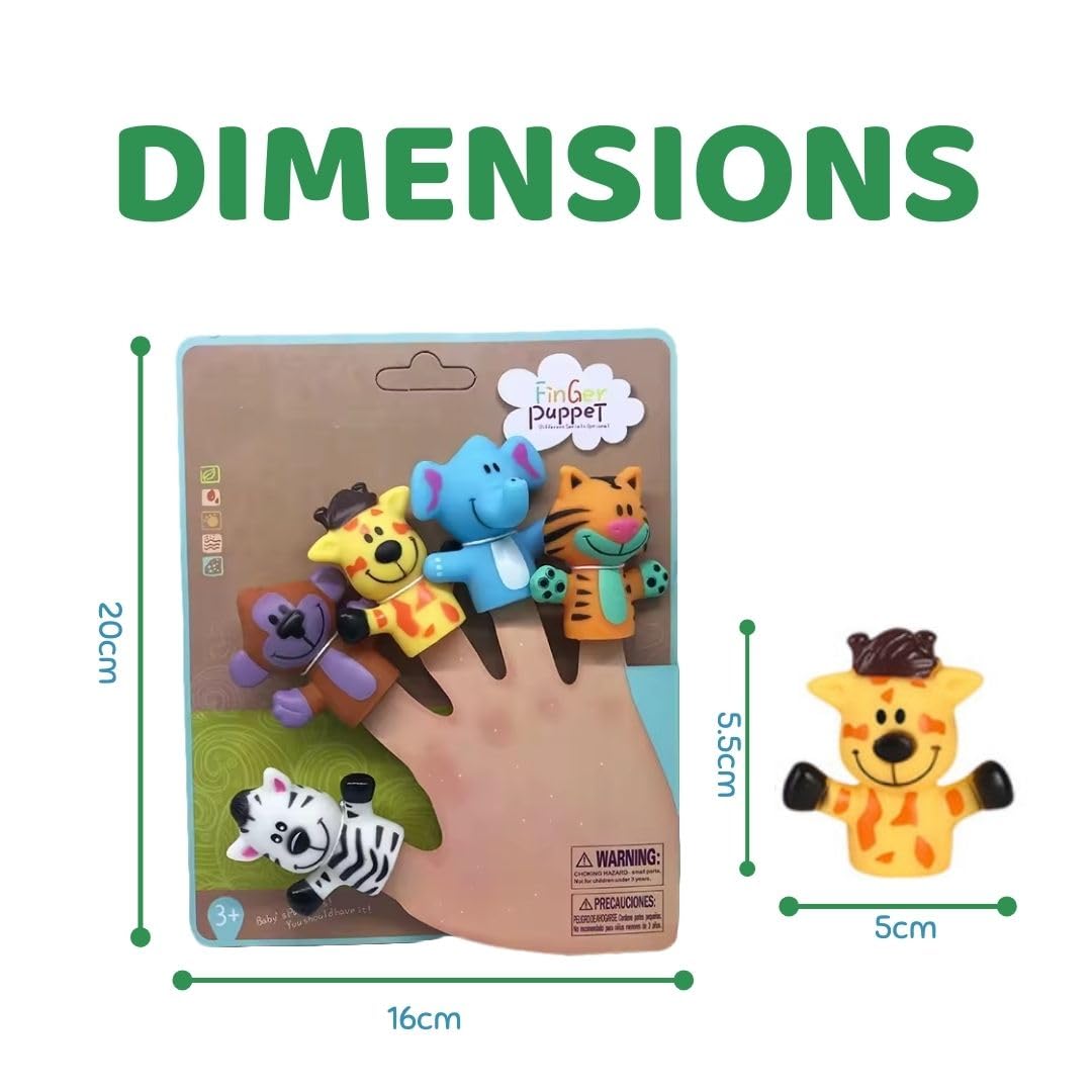 Cots and Cuddles 5pc Cute Animals Design Finger Puppet Fun Toy for Kids | Bath, Travel, Play Time Fun Toy Birthday Gift for Boys & Girls (Jungle Animal) - Image 2 thumbnail