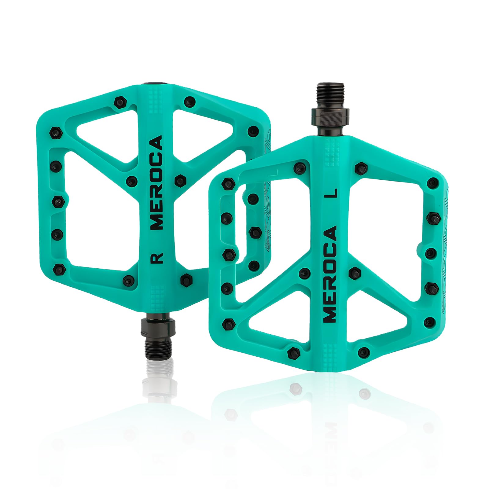 TINGSING Mountain Bike Pedals, Non-Slip MTB Road Nylon Fiber Bicycle Pedals, Lightweight and Wide Flat Platform Cycling Pedals, MTB Accessories, Double-Sided Anti-Slip Nails, Turquoise
