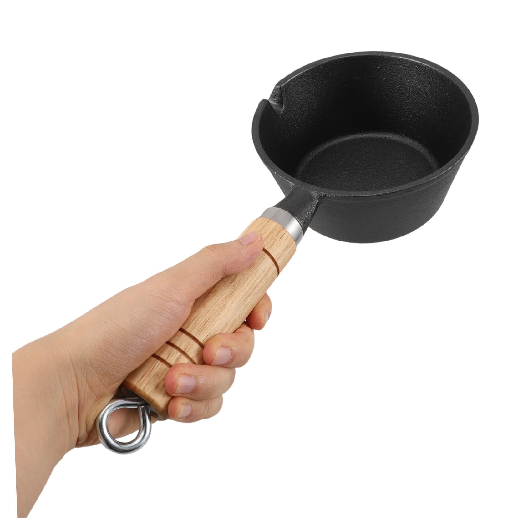 Mikinona Cazo de Hierro Fundido con Mango de Madera Olla Pequeña Multiusos para Derretir Mantequilla Calentar Leche y Cocinar Tortillas para Estufas de Gas Inducción y Eléctricas Compacto y