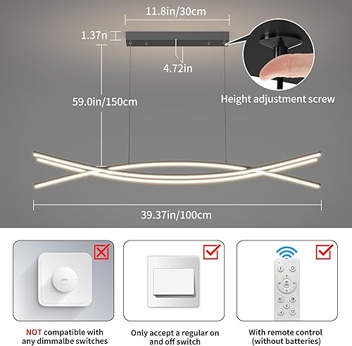 Miniatura 6 de Lámpara de techo moderna, lámpara colgante de 39 pulgadas con control remoto de temperatura de color ajustable de 3000 a 6500 K, lámpara de
