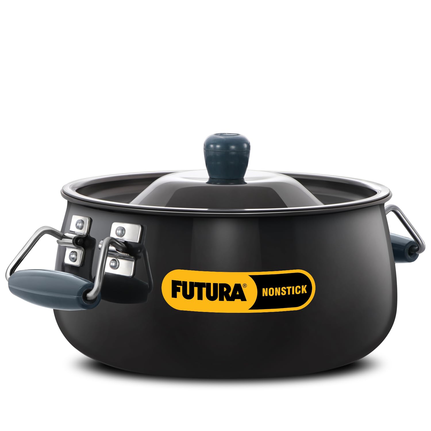 hawkins futura 8 litre bigboy biryani handi, nonstick pot with hard anodised lid, sauce pan for cooking and serving biriyani, black (nbh8)