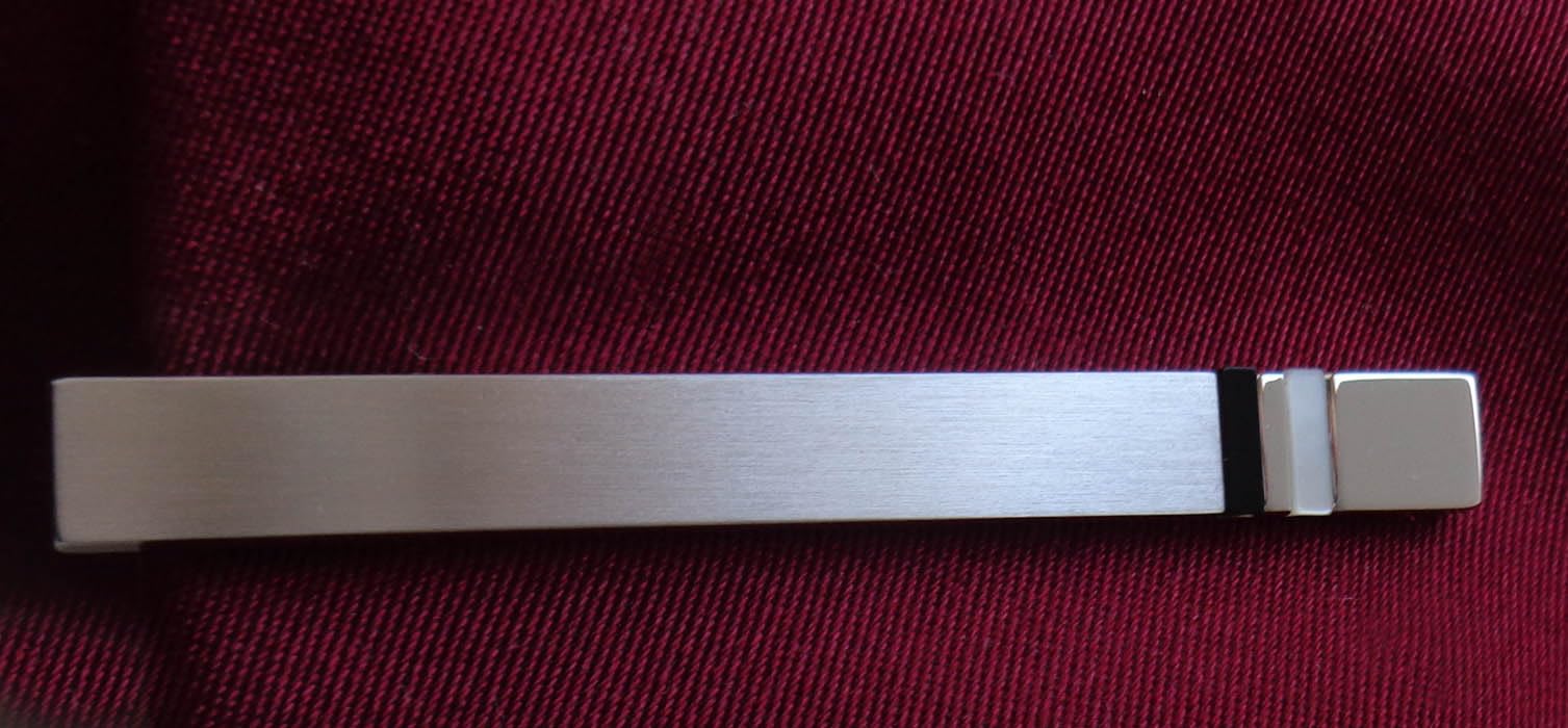 Krawattenschieber 925er Silber matt-glänzend m. Perlmutt + Onyx 6,6 cm Gesamtgewicht 12 Gramm m.i. Germany + Exklusivbox