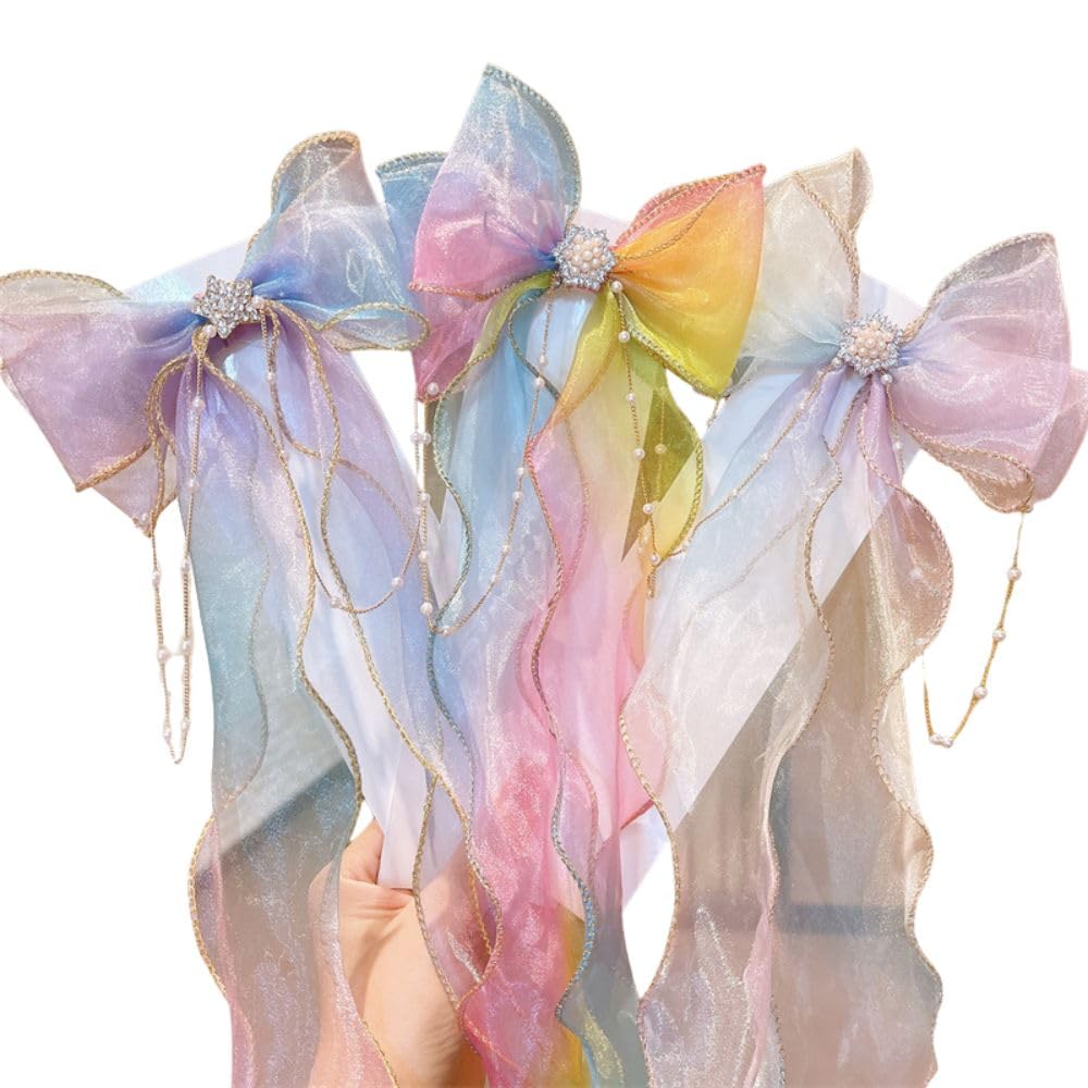 Samyak 3 Pcs Beautiful Princess Bow Hair Clip | Girls Hair Accessories | Braided Hair Pins | Kids Women Ribbon Bows | Hair Barrettes