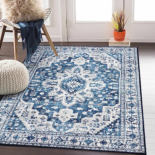 Moynesa Ultra-Thin Washable Vintage Area Rug - 4x6 Living Room Rug for Bedroom Office, Low Pile Non Slip Oriental Laundry Bathroom Mat Indoor Floor Carpet for Entrance Kitchen Mudroom